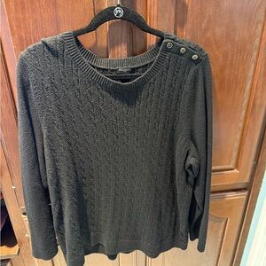 Talbots Black crew neck cable Sweater with Button Detail 3x